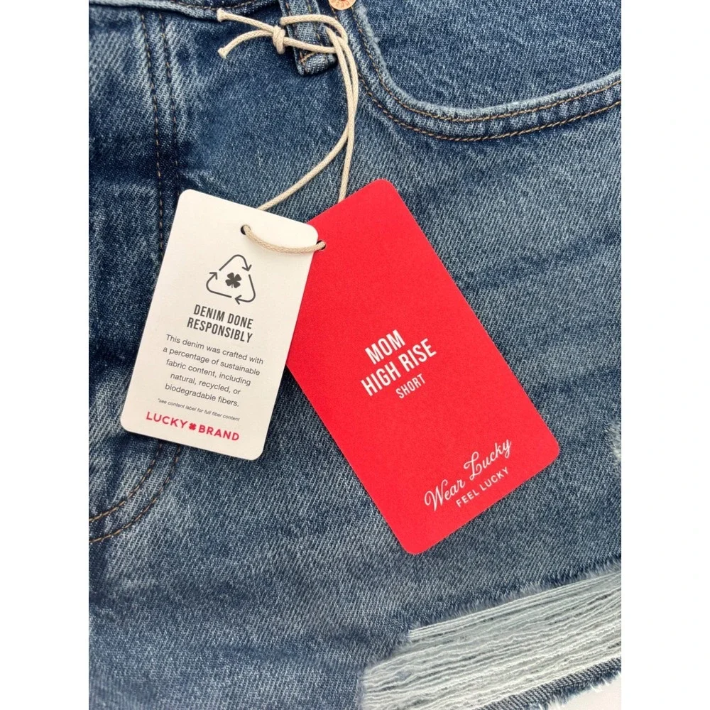 Lucky Brand Mom High Rise Short Womens 10/30 Blue Distressed Denim‎ Frayed Hem